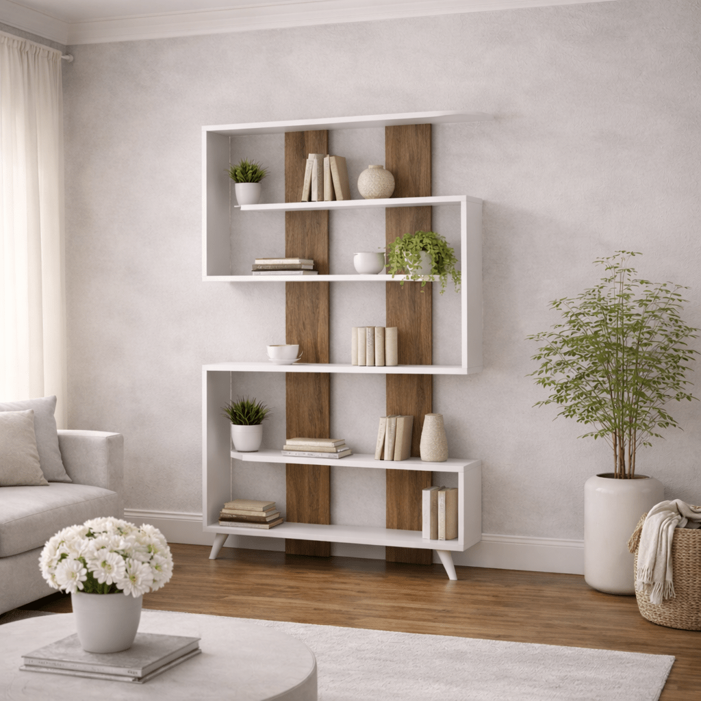 Boekenkasten - Boekenkast Rain Wit Walnoot Melamine 120x162x20 cm - Dimehouse