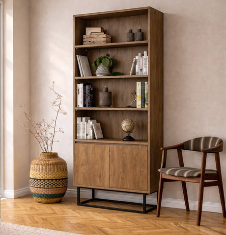 Librería melamina nogal Rea 80x182x36 cm