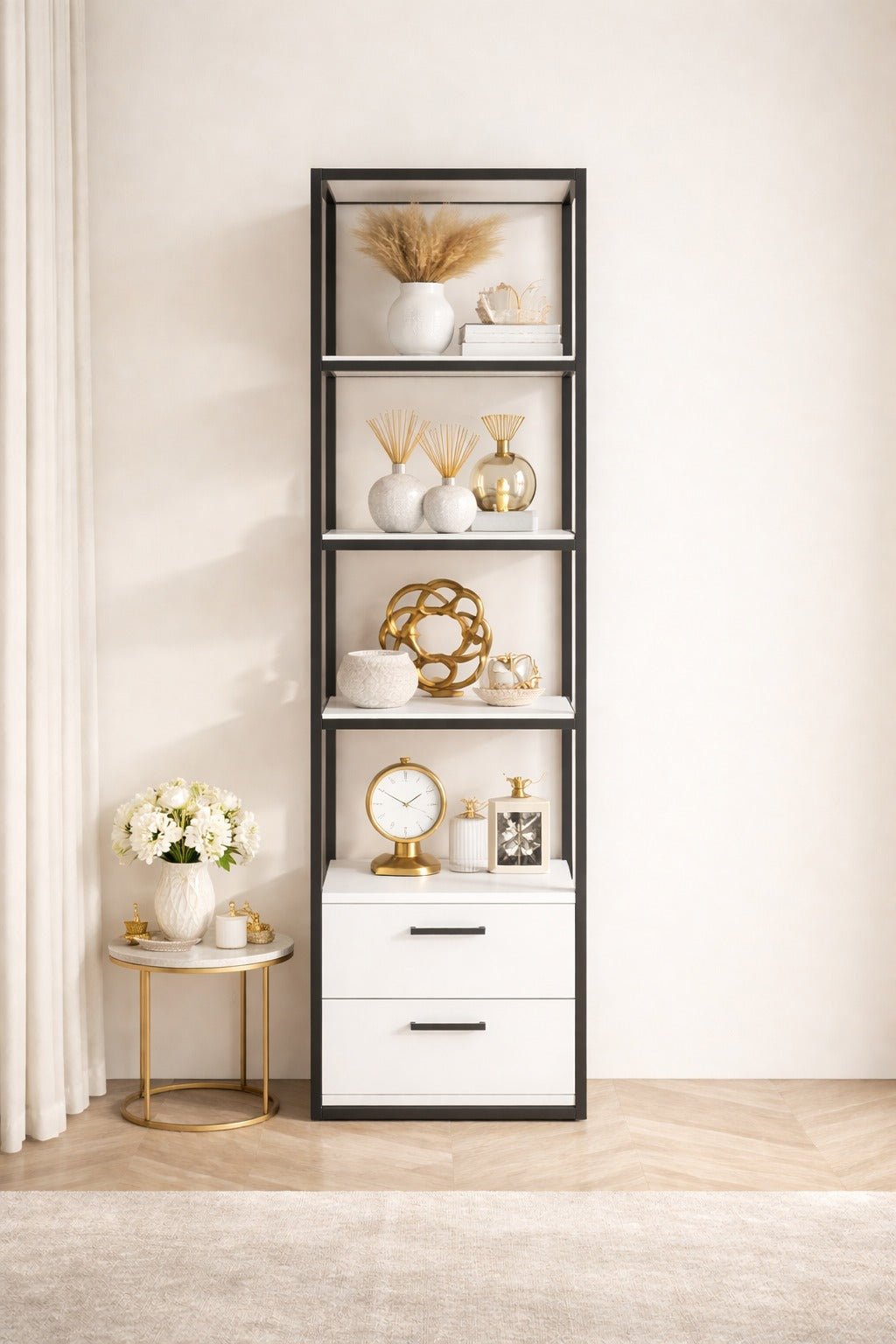 Librería Robbins Black Black White Melamine 39x160x39 cm