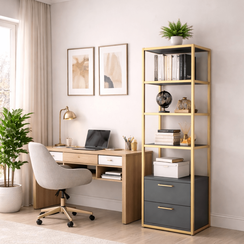 Librería Robbins oro antracita melamina 39x160x39 cm