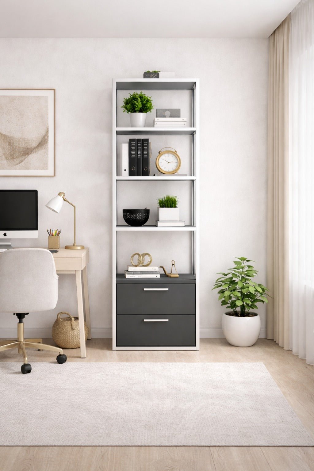 Librería Robbins White White Anthracite Melamine 39x160x39 cm
