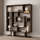 Boekenkasten - Boekenkast Sarma wengé bruin melamine 124,8x149,4x22 cm - Dimehouse