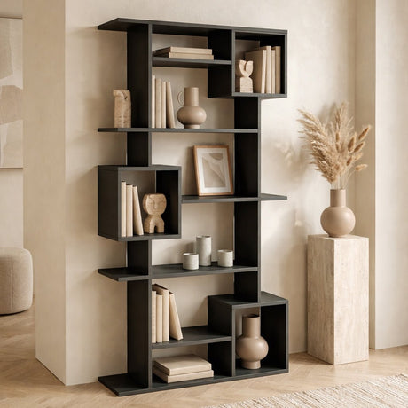 Librería asimétrica melamina antracita Soto 92x173x28 cm