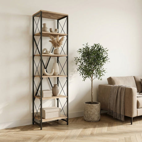 Librería Suadiye Atlantic Pine Black Melamine 50x180x30 cm