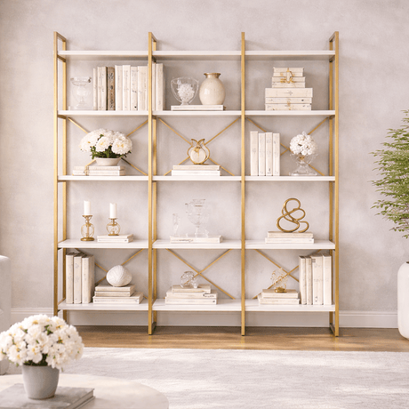 Librería Valdis Marble Gold White Melamine 170x175x30 cm