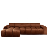 Sofás-Sofá rinconera con salón tejido textura terciopelo cobre - rayas - izquierda - Brix -Dimehouse