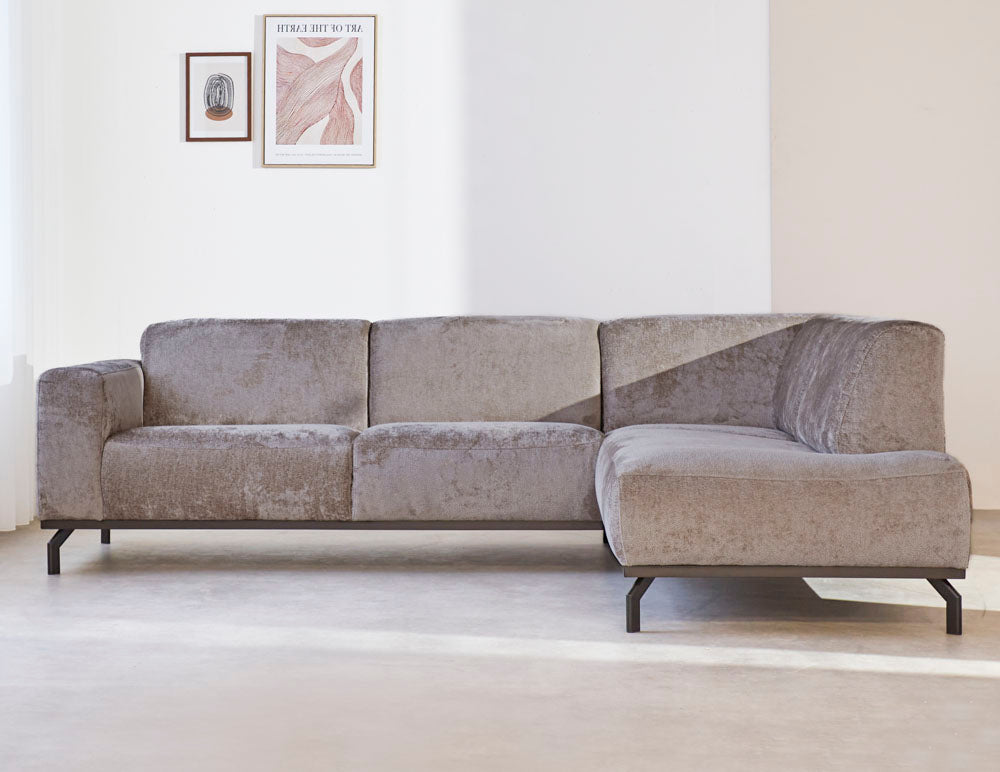 Banken - Hoekbank met hoge poten taupe velvet Chloe - rechts - Dimehouse