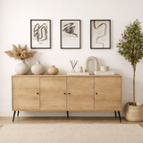 Dressoirs - Calvin Dressoir Eikenlook met soft - close 180 cm Melamine - Vier deuren - Dimehouse