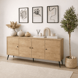 Dressoirs - Calvin Dressoir Eikenlook met soft - close 180 cm Melamine - Vier deuren - Dimehouse