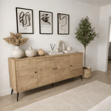 Dressoirs - Calvin Dressoir Eikenlook met soft - close 180 cm Melamine - Vier deuren - Dimehouse