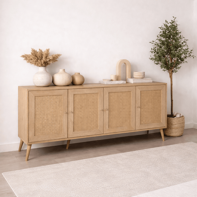 Dressoirs - Calvin Dressoir Rotan - Eikenlook met soft - close 180 cm Melamine - Dimehouse