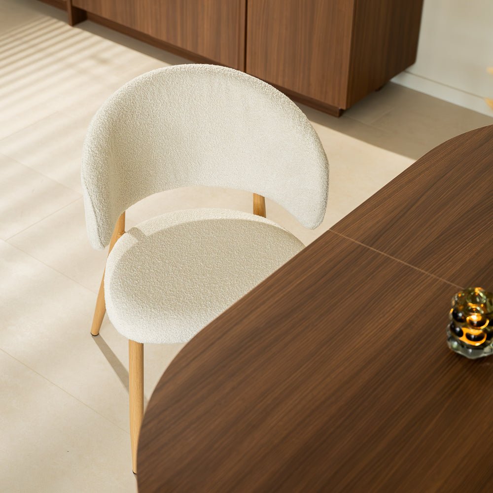 Eetkamerstoelen-Japandi Eetkamerstoel Yuka Beige - Eikenlook Frame-Dimehouse