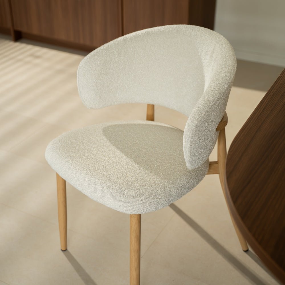 Eetkamerstoelen-Japandi Eetkamerstoel Yuka Beige - Eikenlook Frame-Dimehouse