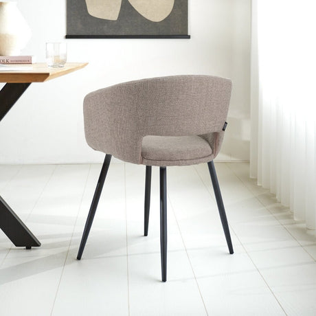 Silla de comedor escandinava Taupe Tela Forma de cubo Don - Con reposabrazos 