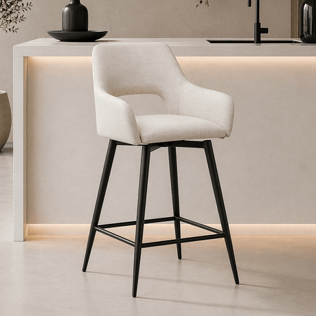 Barkrukken - Draaibare Barkruk Beige Stof Skye - Zithoogte 67 cm - Met Armleuningen - Dimehouse
