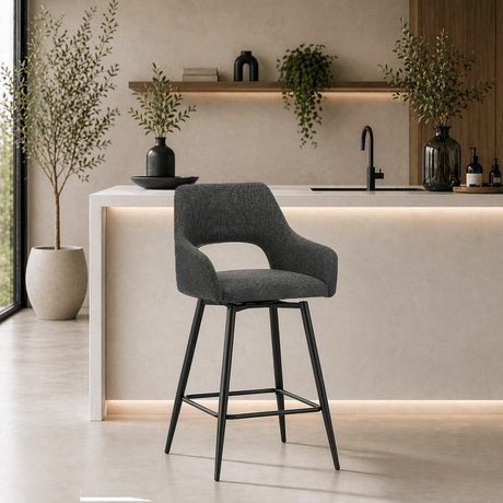 Taburete de bar giratorio de tela negra Skye - Altura del asiento 67 cm - Con reposabrazos 