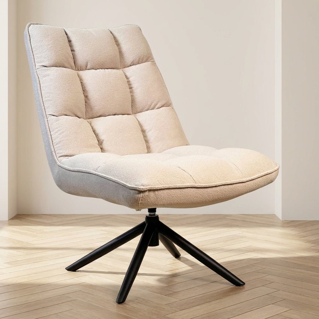 Sillón giratorio Yuki Beige Bouclé 360° Fotografía de ambiente giratoria en un interior moderno