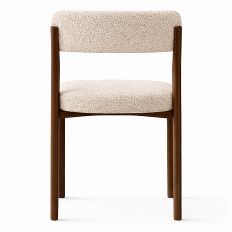 Silla de comedor bouclé color arena Aiko - estructura efecto nogal - Japandi