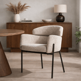 Eetkamerstoelen - Eetkamerstoel Bouclé Beige - Japandi - ronde vormen - Lola - Dimehouse