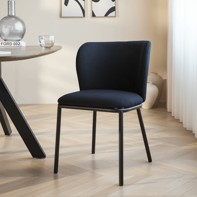 Silla de comedor Tess Tela Bouclé Negro - Sin Reposabrazos