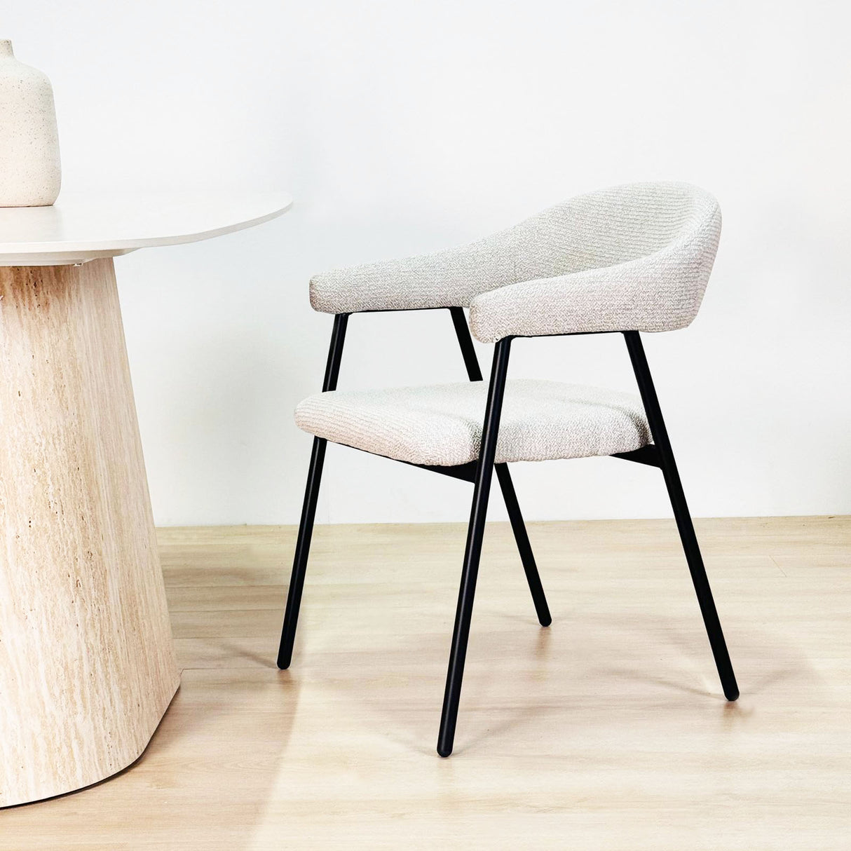 Silla de comedor Set de 4 Bouclé Beige Lisa - Marco Negro 