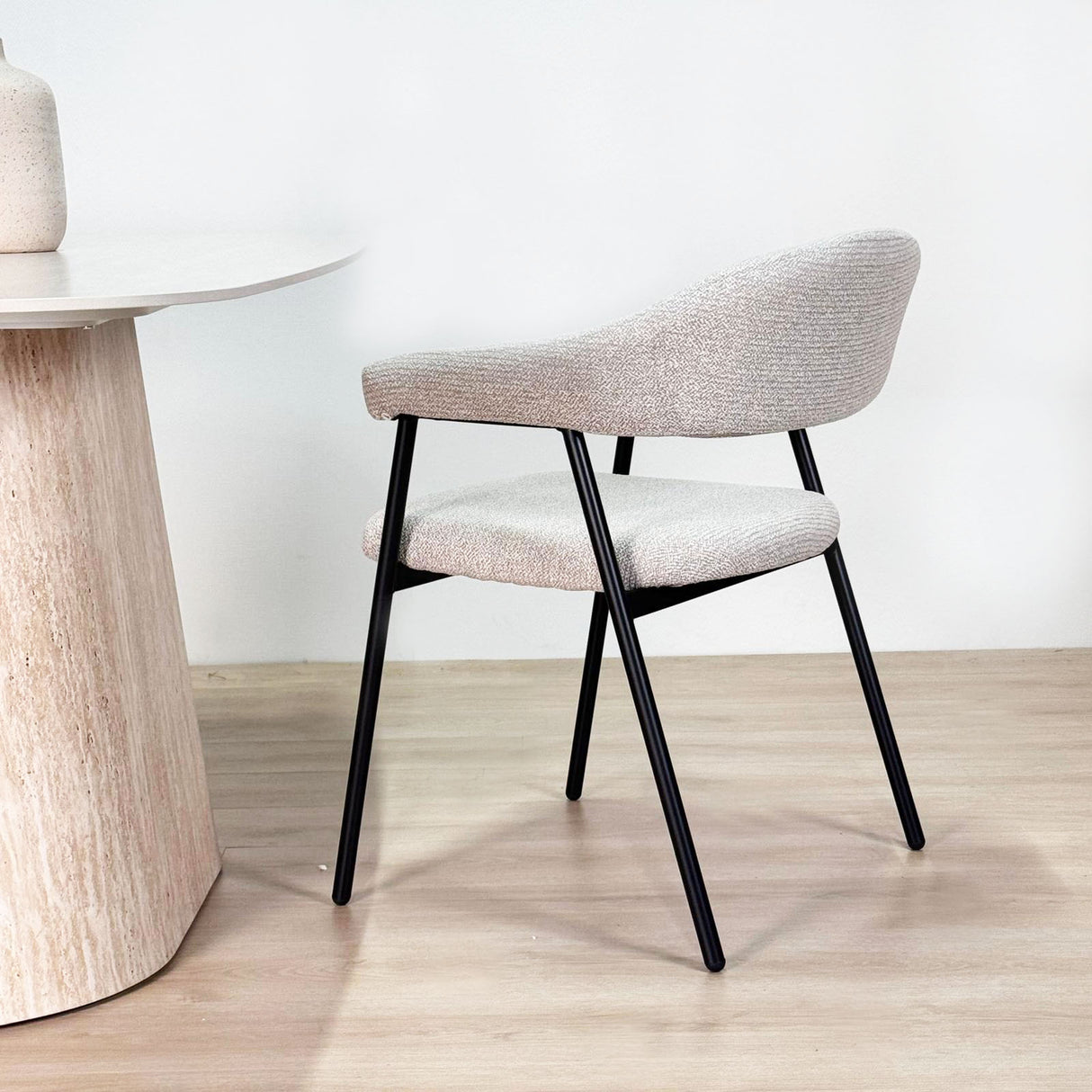 Silla de comedor Set de 4 Bouclé Beige Lisa - Marco Negro 