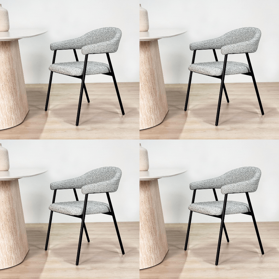 Silla de comedor Set de 4 Bouclé Beige Lisa - Marco Negro 
