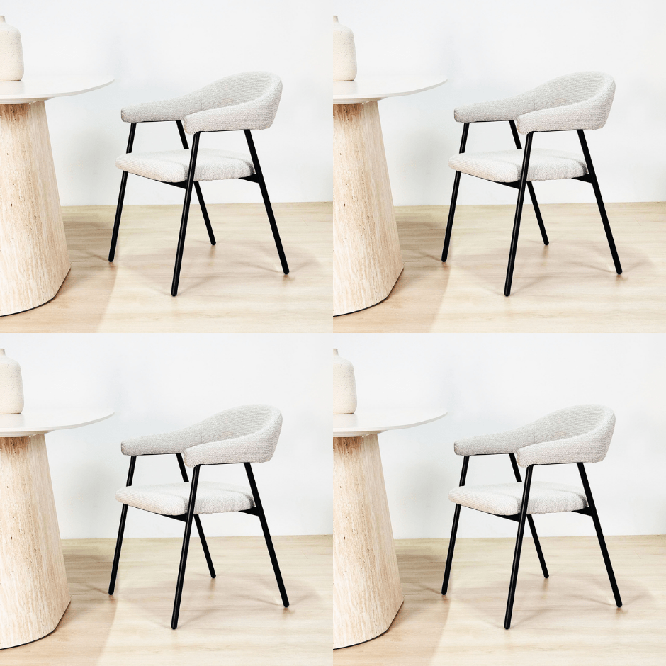Silla de comedor Set de 4 Bouclé Beige Lisa - Marco Negro 