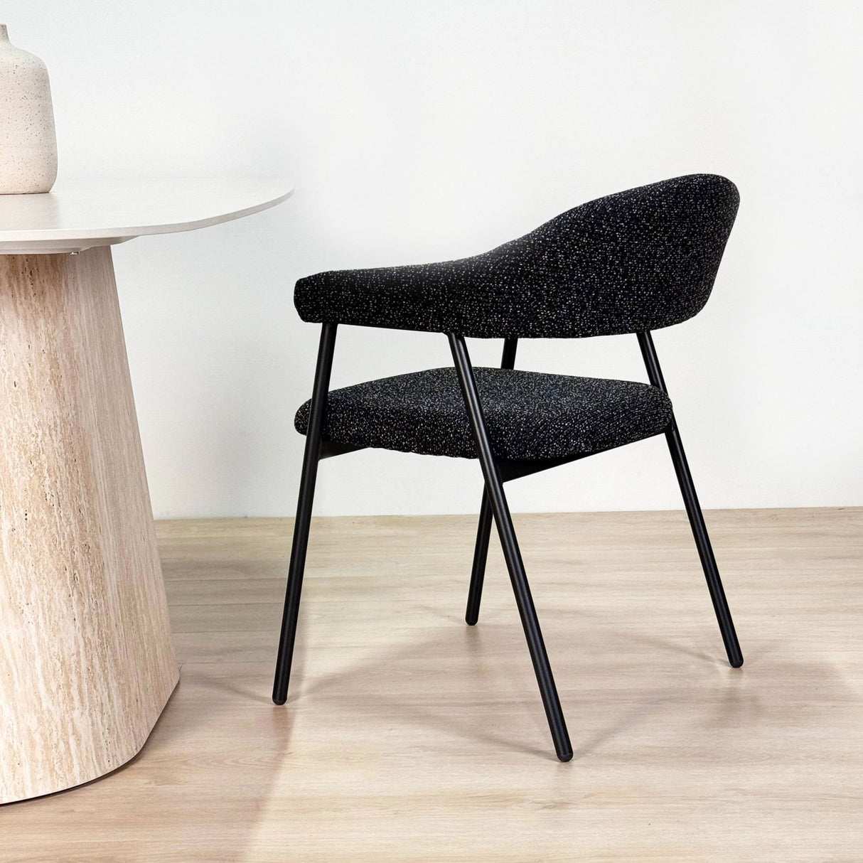 Silla de comedor Set de 4 Bouclé Beige Lisa - Marco Negro 
