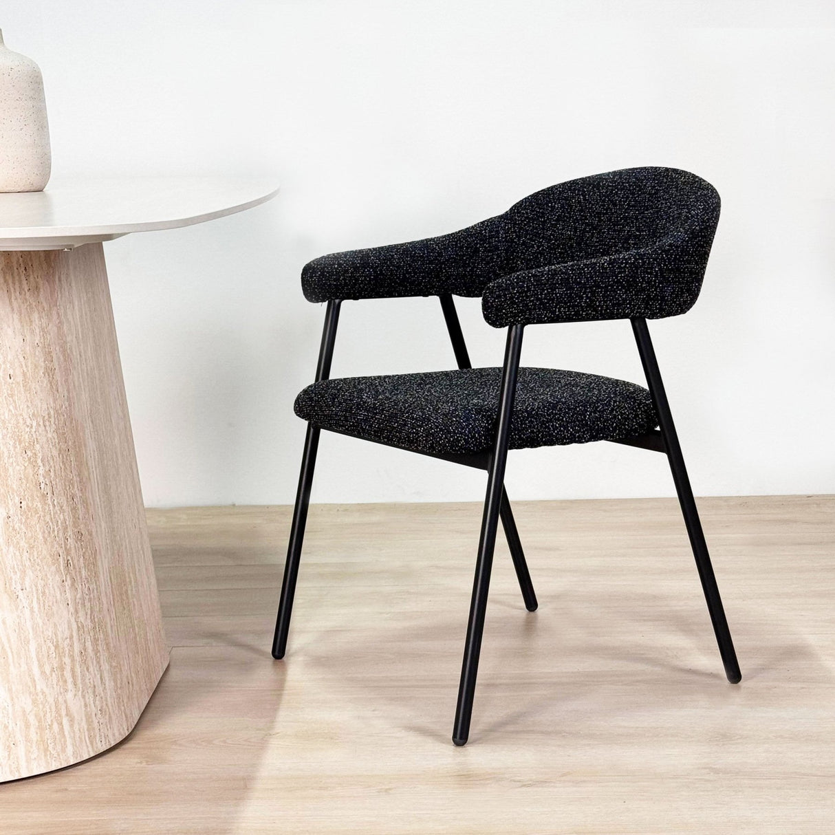 Silla de comedor Set de 4 Bouclé Beige Lisa - Marco Negro 