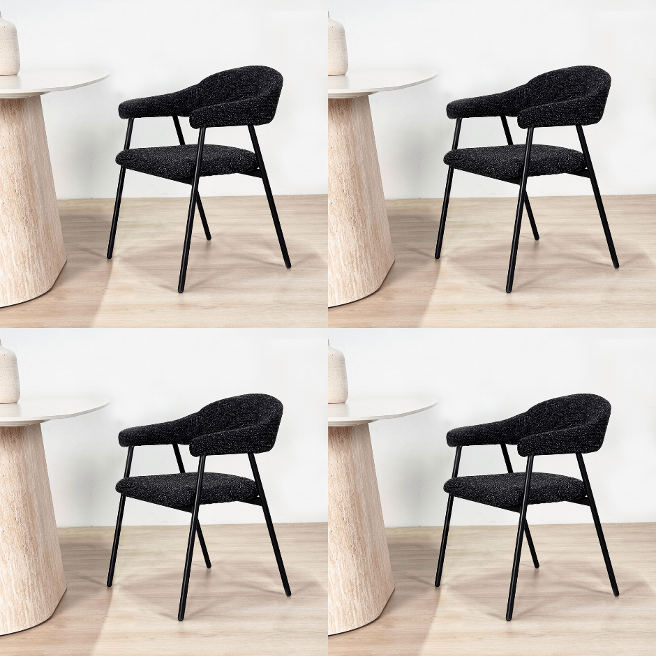 Silla de comedor Set de 4 Bouclé Beige Lisa - Marco Negro 