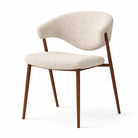 Silla de comedor bouclé color arena Kaito - estructura efecto nogal - Japandi
