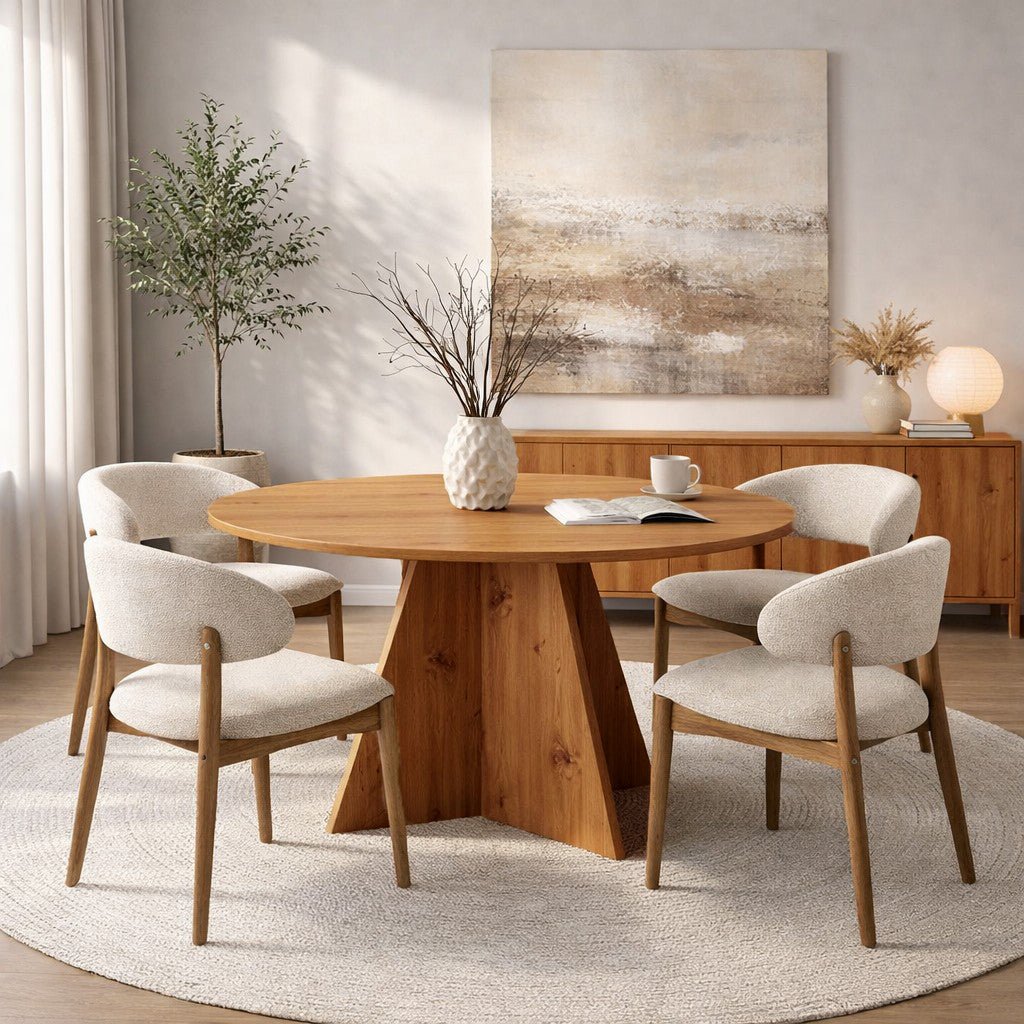 Eettafels - Eetkamertafel rond Grenen melamine - 120 cm - Mary - Dimehouse