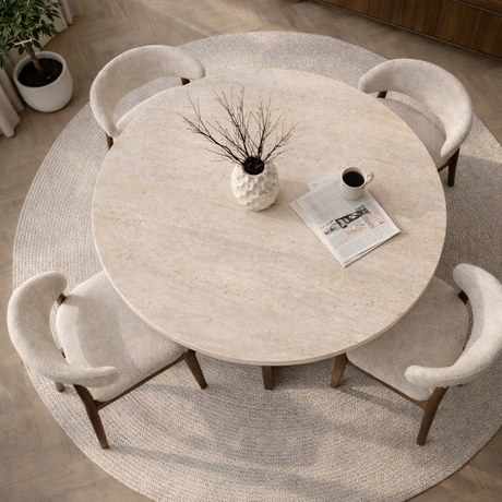 Mesa de comedor redonda de nogal con tapa de travertino - 120 cm - Mary