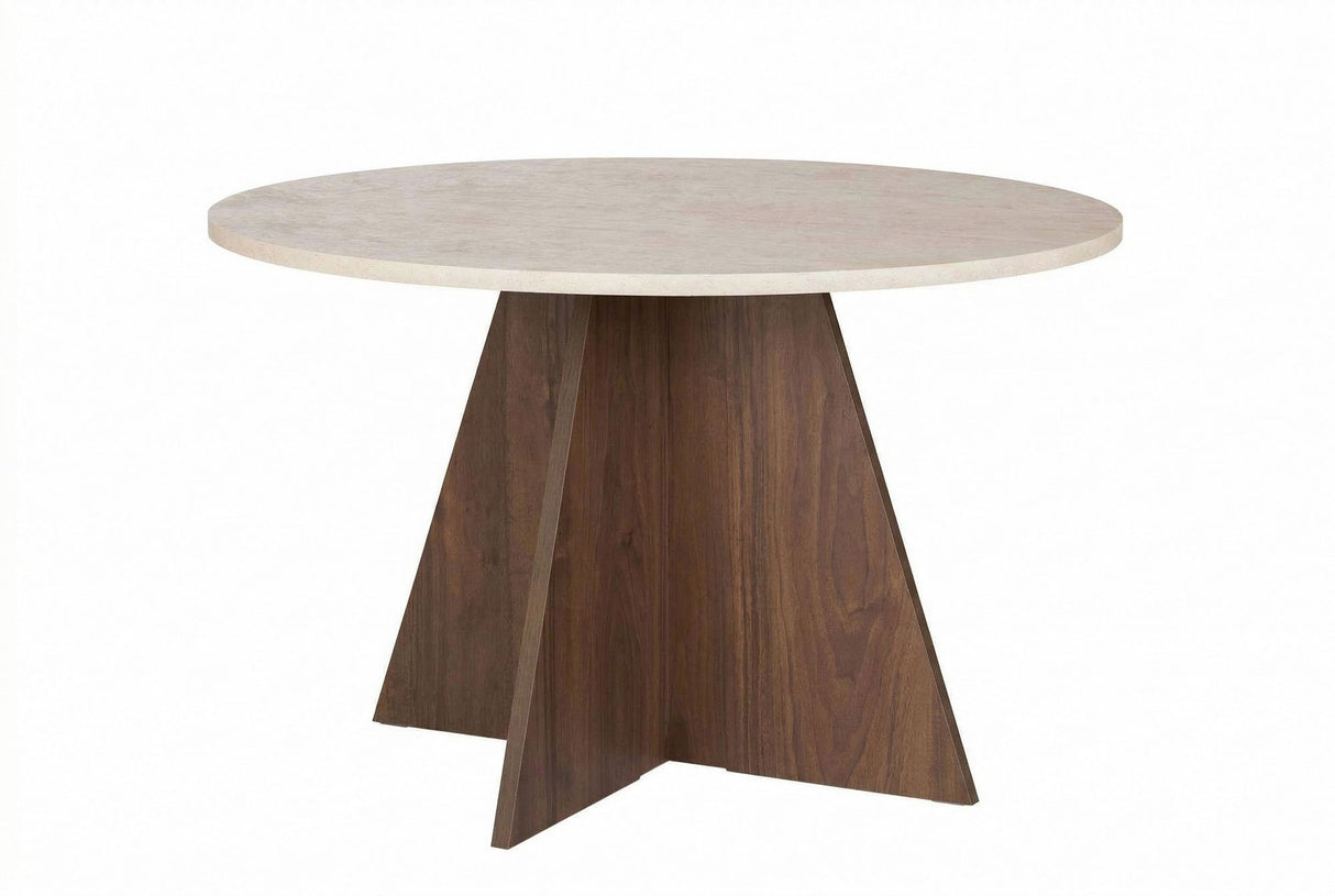 Eettafels - Eetkamertafel rond Walnoot met Travertin top - 120 cm - Mary - Dimehouse