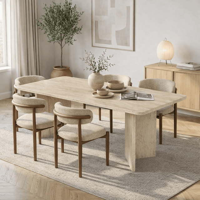 Eettafels - Eettafel travertin melamine rechthoekig 180x89,5x75 cm - Linova - Dimehouse