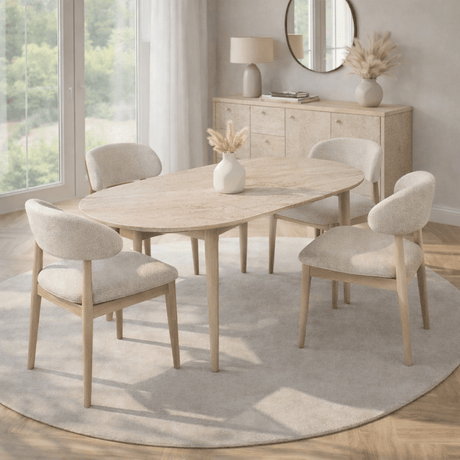 Eettafels - Eettafel travertin melamine uitschuifbaar 100 - 130 cm - Vienna - Dimehouse