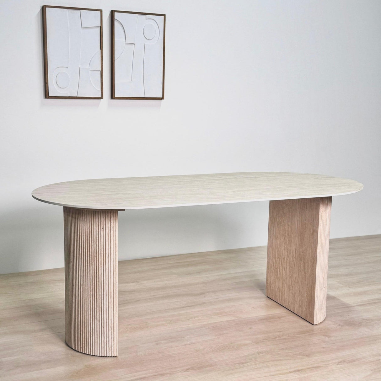 Eettafels - Ovale Eettafel Jimi 180x90 cm travertin beige - Dimehouse