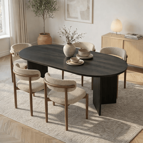 Mesa de comedor ovalada Melamina negra - Japandi - 180x89,5x75 cm - Sota