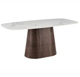 Mesa de comedor Piedra sinterizada imitación mármol blanco - Estructura de nogal - Ovalada danesa - 180x90 cm - Lea