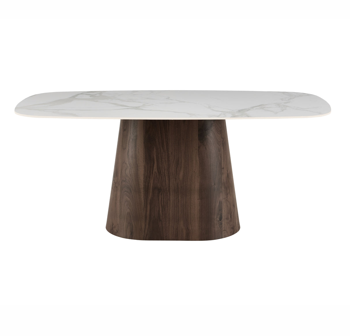 Mesa de comedor Piedra sinterizada imitación mármol blanco - Estructura de nogal - Ovalada danesa - 180x90 cm - Lea
