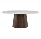 Mesa de comedor Piedra sinterizada imitación mármol blanco - Estructura de nogal - Ovalada danesa - 180x90 cm - Lea