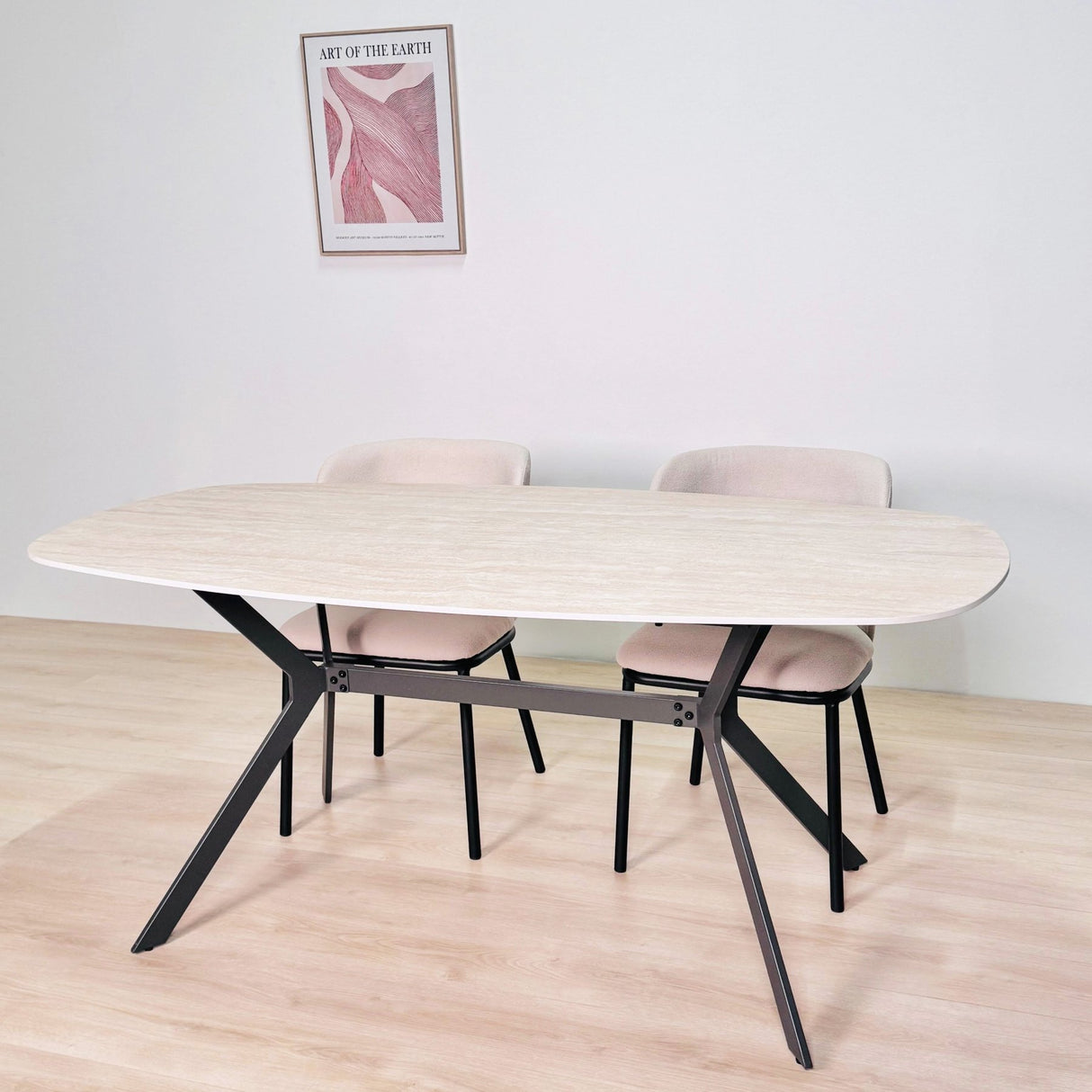 Mesa de comedor Vesta ovalada danesa de cerámica con aspecto de travertino de 180 cm 