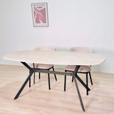 Mesa de comedor Vesta ovalada danesa de cerámica con aspecto de travertino de 180 cm 