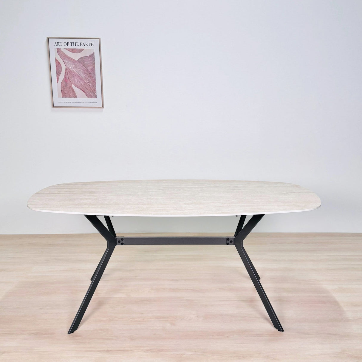 Mesa de comedor Vesta ovalada danesa de cerámica con aspecto de travertino de 180 cm 