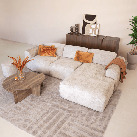 Banken-Hoekbank beige chenille stof - 292x170 cm - Shane - rechts-Dimehouse
