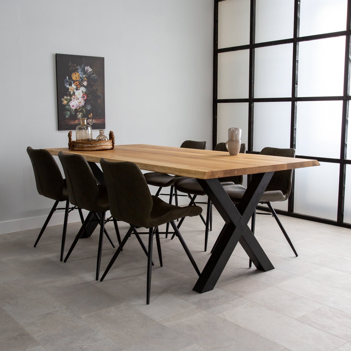 Mesa de comedor revi roble madera x-leg negro