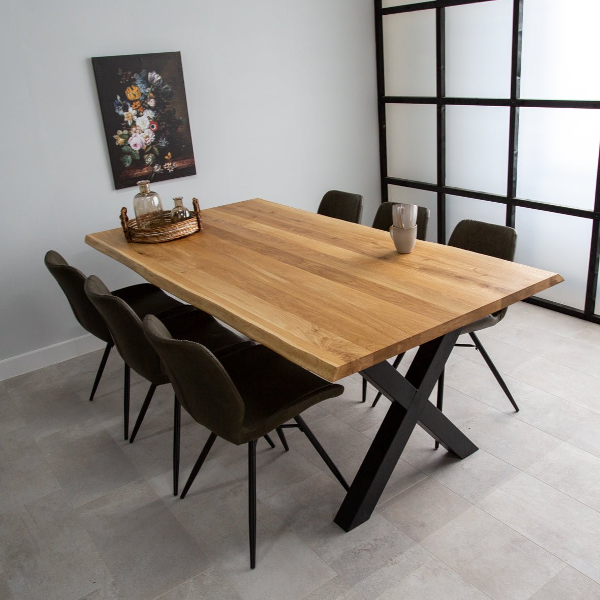 Mesa de comedor revi roble madera x-leg negro