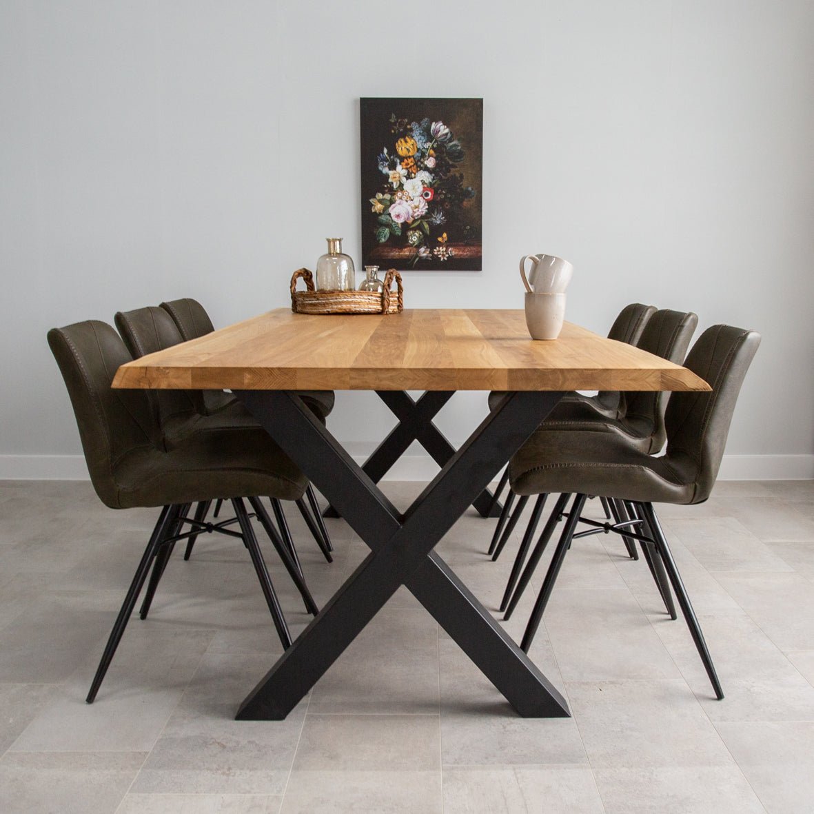 Mesa de comedor revi roble madera x-leg negro