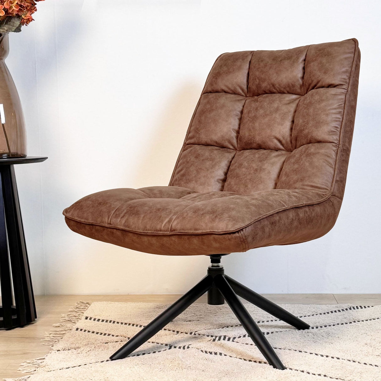 Sillón giratorio Yuki Cognac Eco-cuero 360° Giratorio 